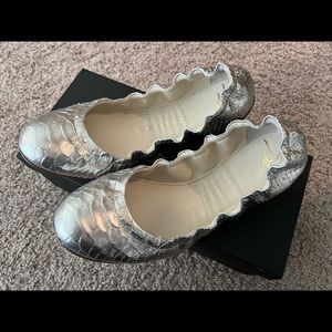 GIUSEPPE ZANOTTI Stamped Python Silver Women Ballet Flats Shoes Size 37.5 7.5